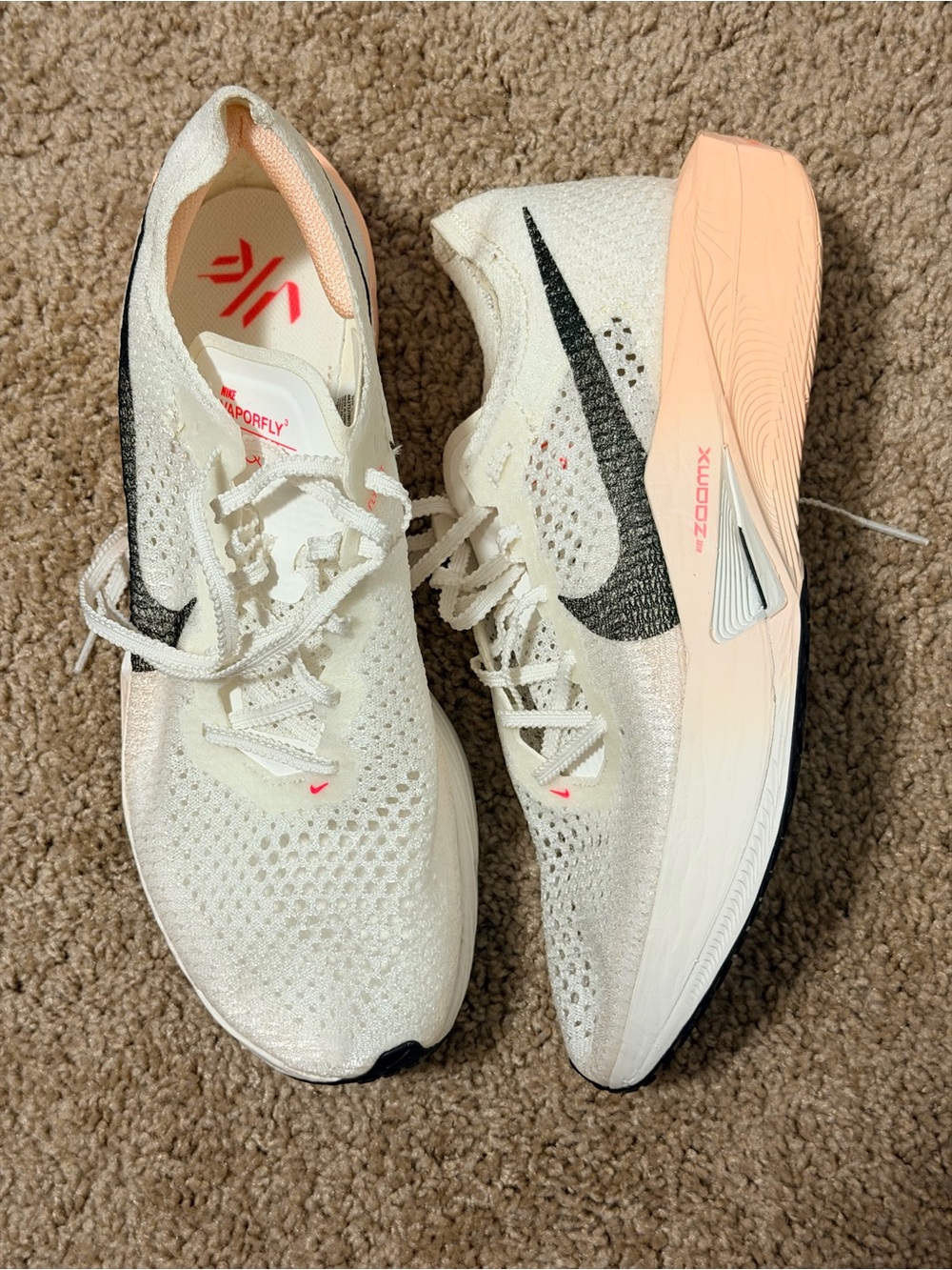 Nike Women's White Peach Running Sneakers with Black Swoosh